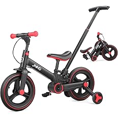 MMD 6 in 1 Toddler Bike with Push Handle for Kids 18-60 Months, 12" Foldable Balance Bike with Training Wheels, Pedals, Brakes, Kickstand, Push Tricycle Toddler Gift & Toys for Boy & Girl