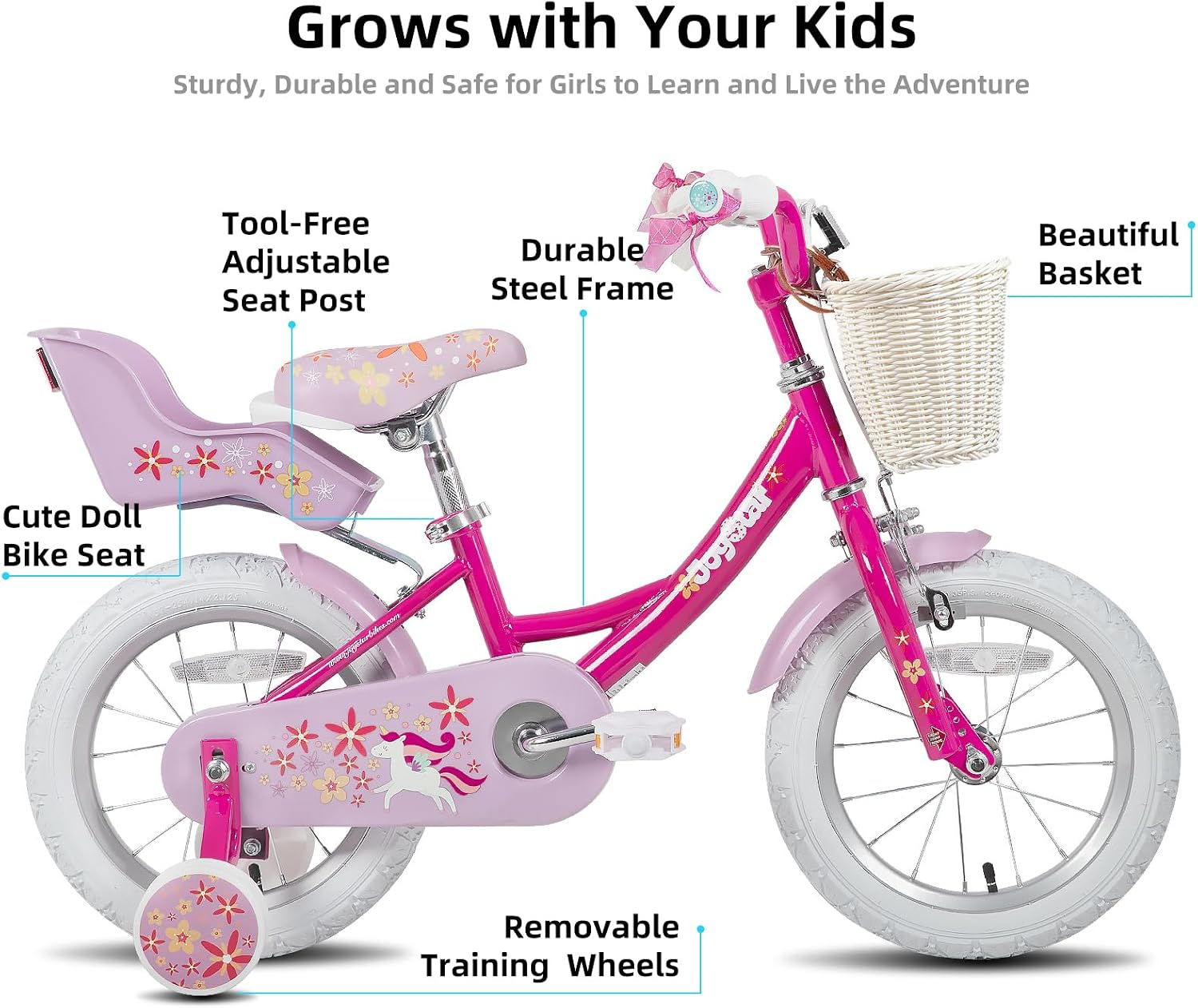JOYSTAR Unicorn Girls Kids Bike with Training Wheels