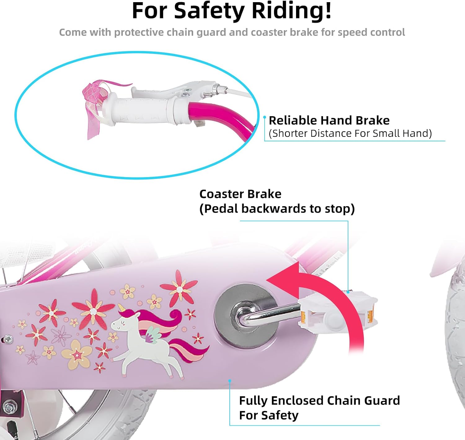 JOYSTAR Unicorn Girls Kids Bike with Training Wheels